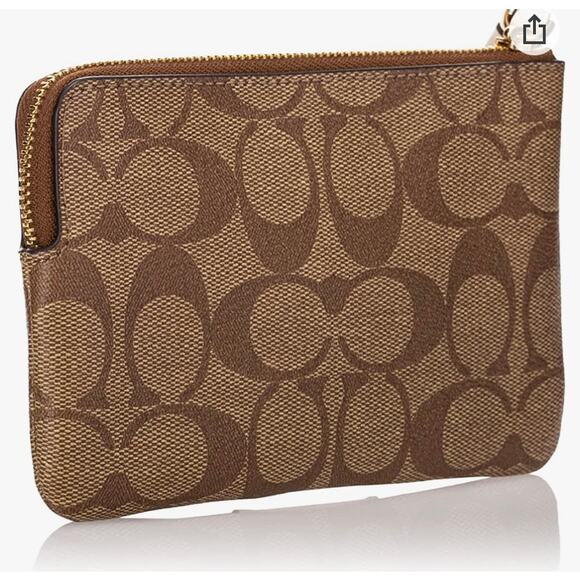 NEW Coach Womens Khaki Chalk Corner Zip Wristlet In Signature Canvas - Picture 2 of 8